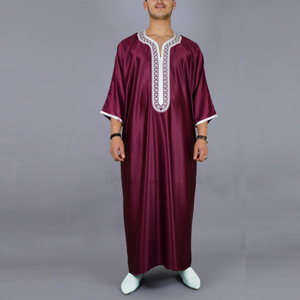 Middle Eastern Arab long sleeved embroidered red envelope men's Muslim long robe