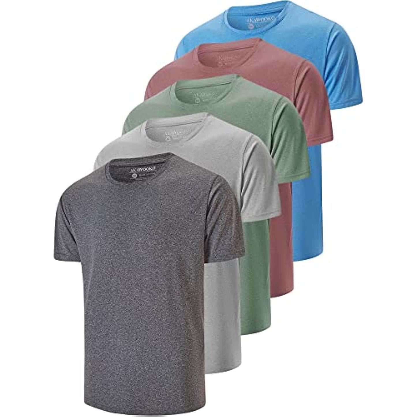 5 Pack: Men's Active Dry-Fit T-Shirt, Athletic Running Gym Workout Short Sleeve - American Smart