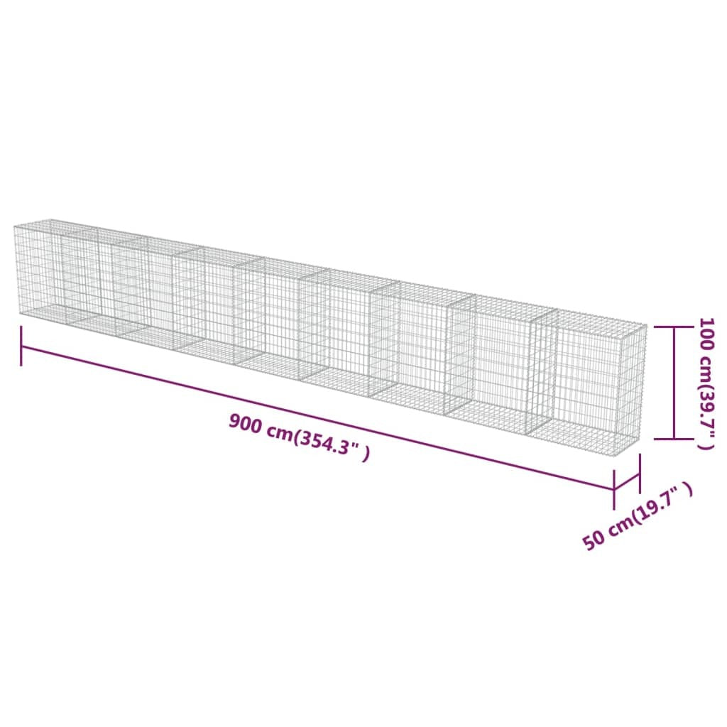 Galvanized steel Gabion Wall fence panels with covers, measuring 354"x19.7"x39.4", by American Smart.