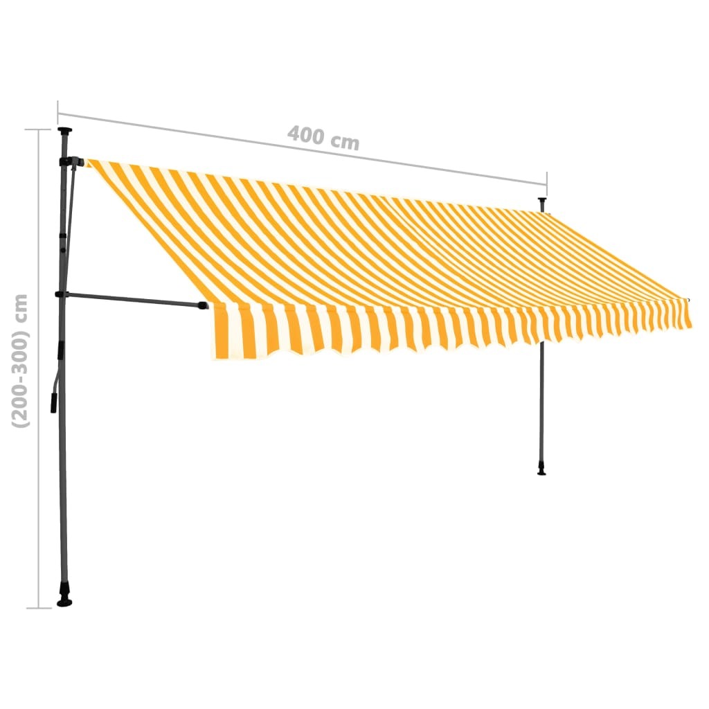 Manual retractable outdoor awning with LED lighting in white and orange, American Smart outdoor living product, 157.5 inches wide