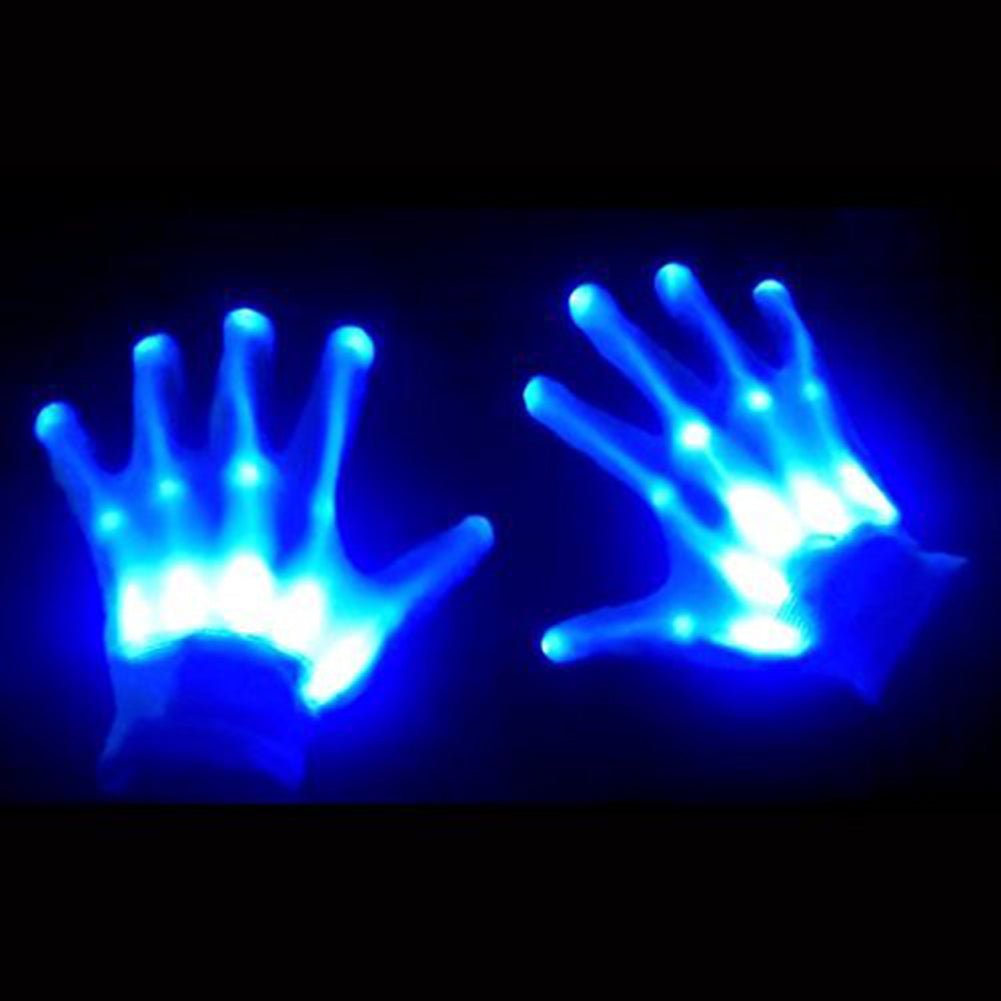 Color: Blue - 1Pair Chic LED Light Up Skeleton Hand Gloves Halloween Christmas Costume Decor