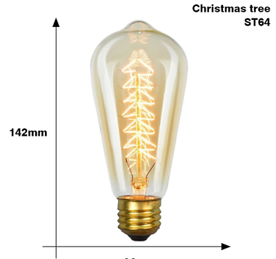 Model: ST64 Christmas tree - Edison Bulb E27 220V 40W ST64 A19 T45 G80 G95 G125