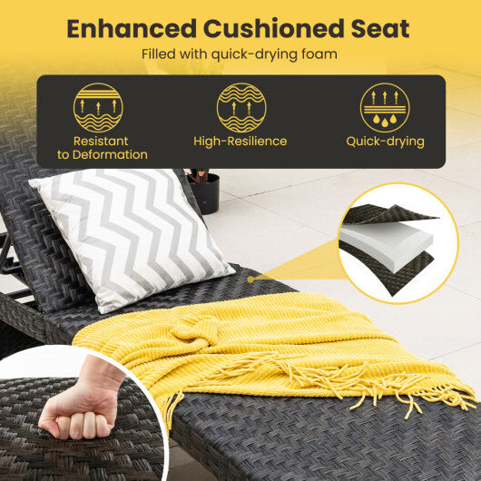 Folding Padded Rattan Patio Chaise Lounge with Adjustable Backrest Set of 2