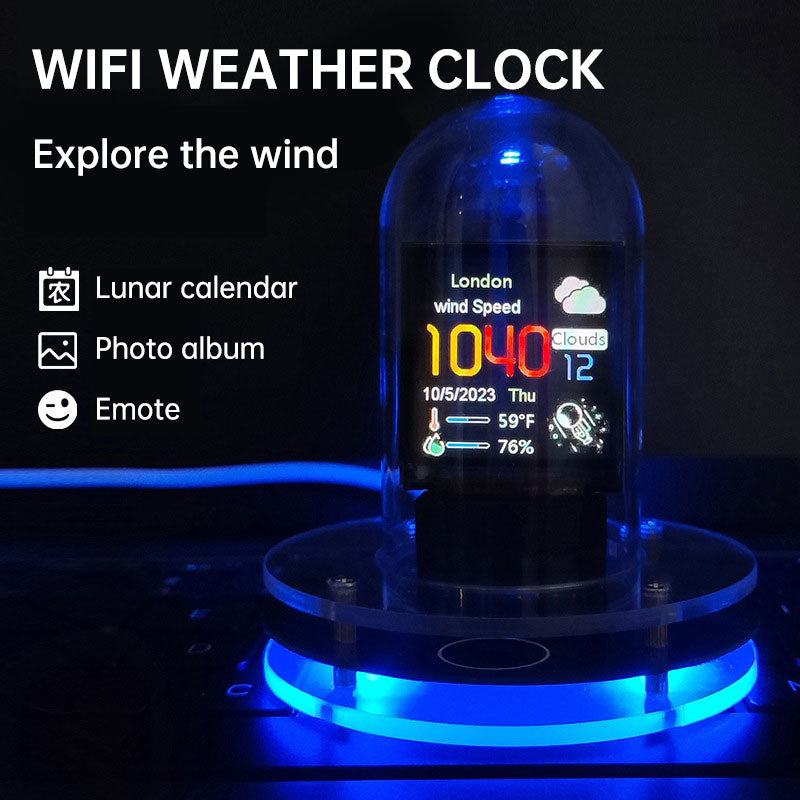 eprolo intelligent glow tube weather alarm clock displaying temperature and humidity on a sleek desktop decoration.