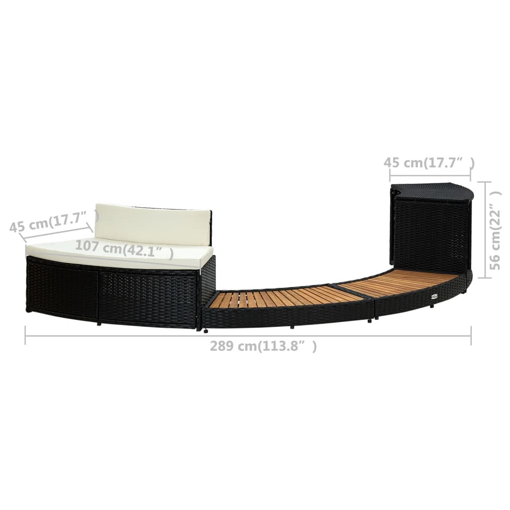 Black poly rattan spa surround with acacia wood edge for pool and spa accessories by American Smart.