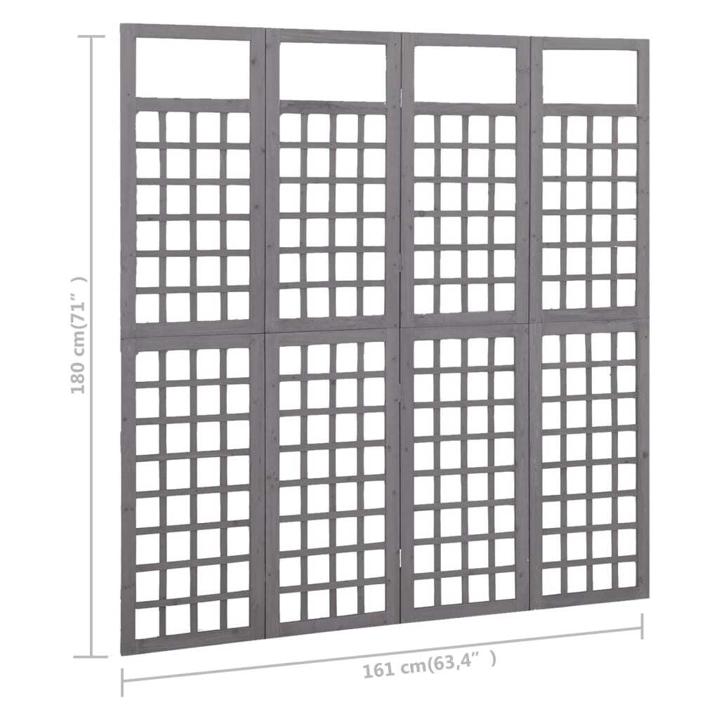 Solid fir wood 4-panel room divider and trellis in gray, measuring 63.4"x70.9", by American Smart, showcasing a stylish, versatile design.