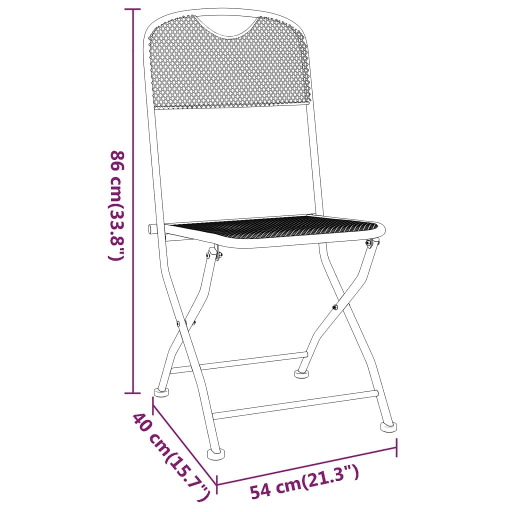 Set of four American Smart outdoor folding patio chairs with anthracite expanded metal mesh seats and backrests.