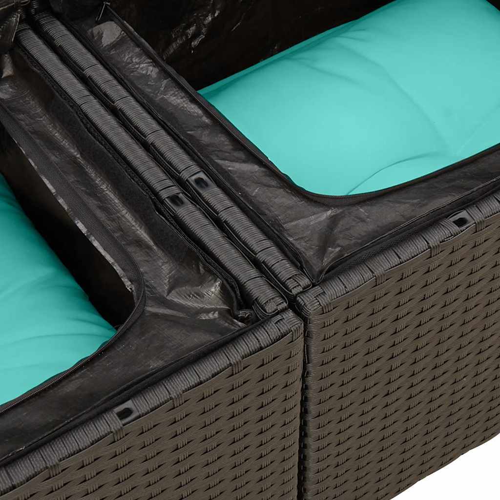 5 Piece Patio Sofa Set with Cushions Black Poly Rattan