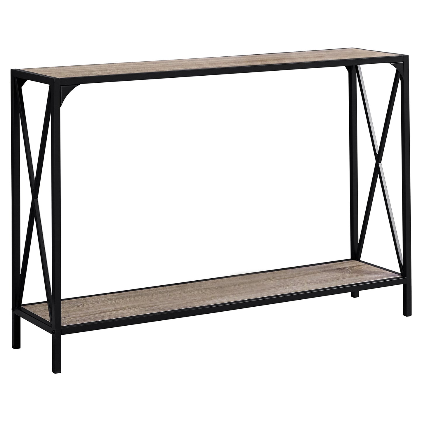 12" x 48" x 32" Dark Taupe Finish and Black Metal Accent Table-0