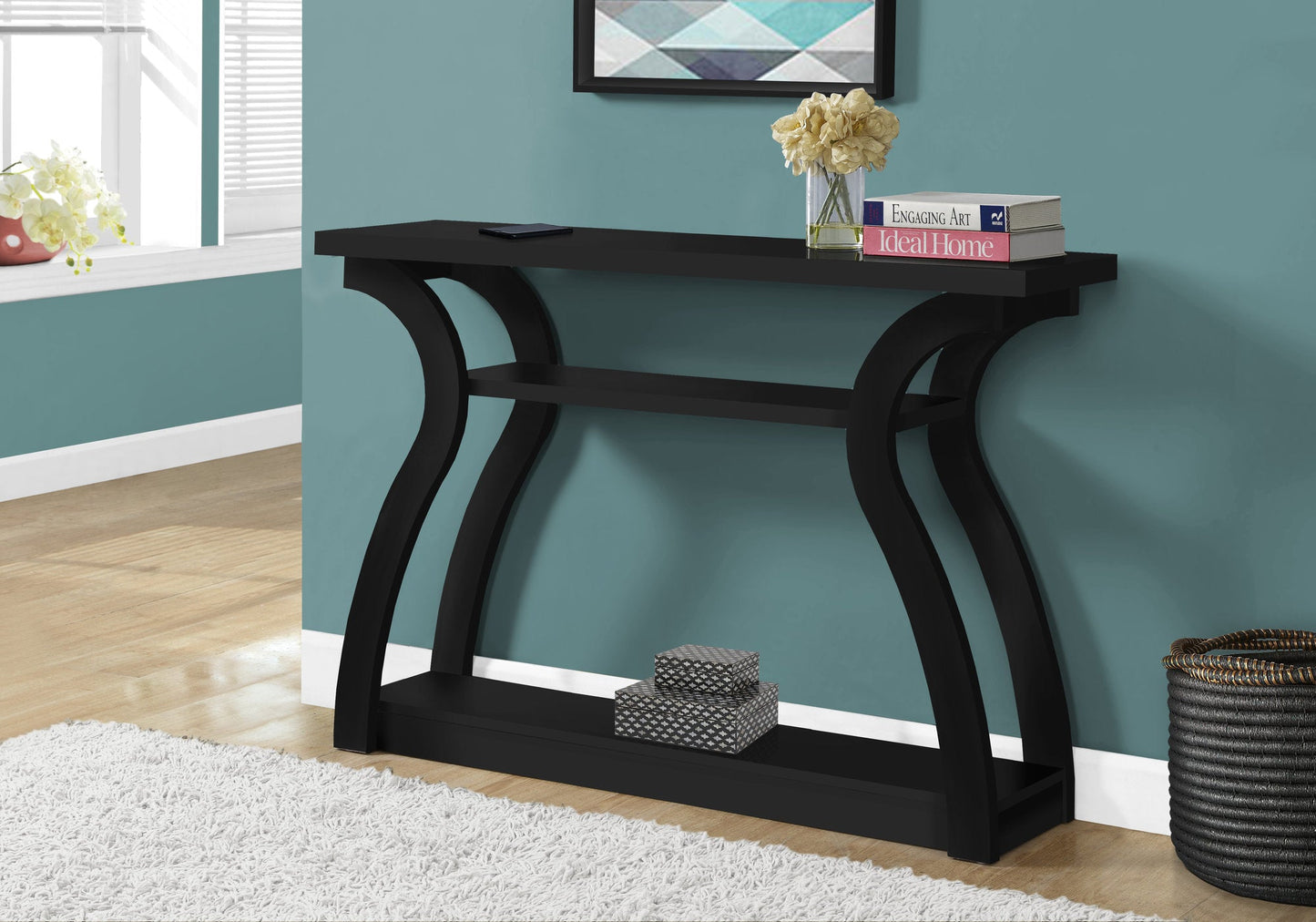 11.5" x 47.25" x 32" Black Hollow Core Particle Board Accent Table Hall Console-0