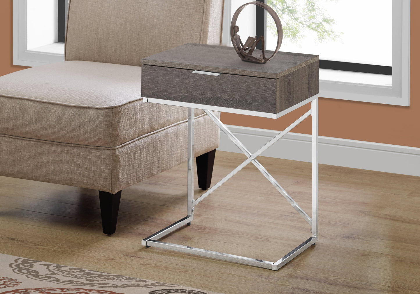18.2" x 12.8" x 23.5" Dark Taupe Particle Board Metal Accent Table-0