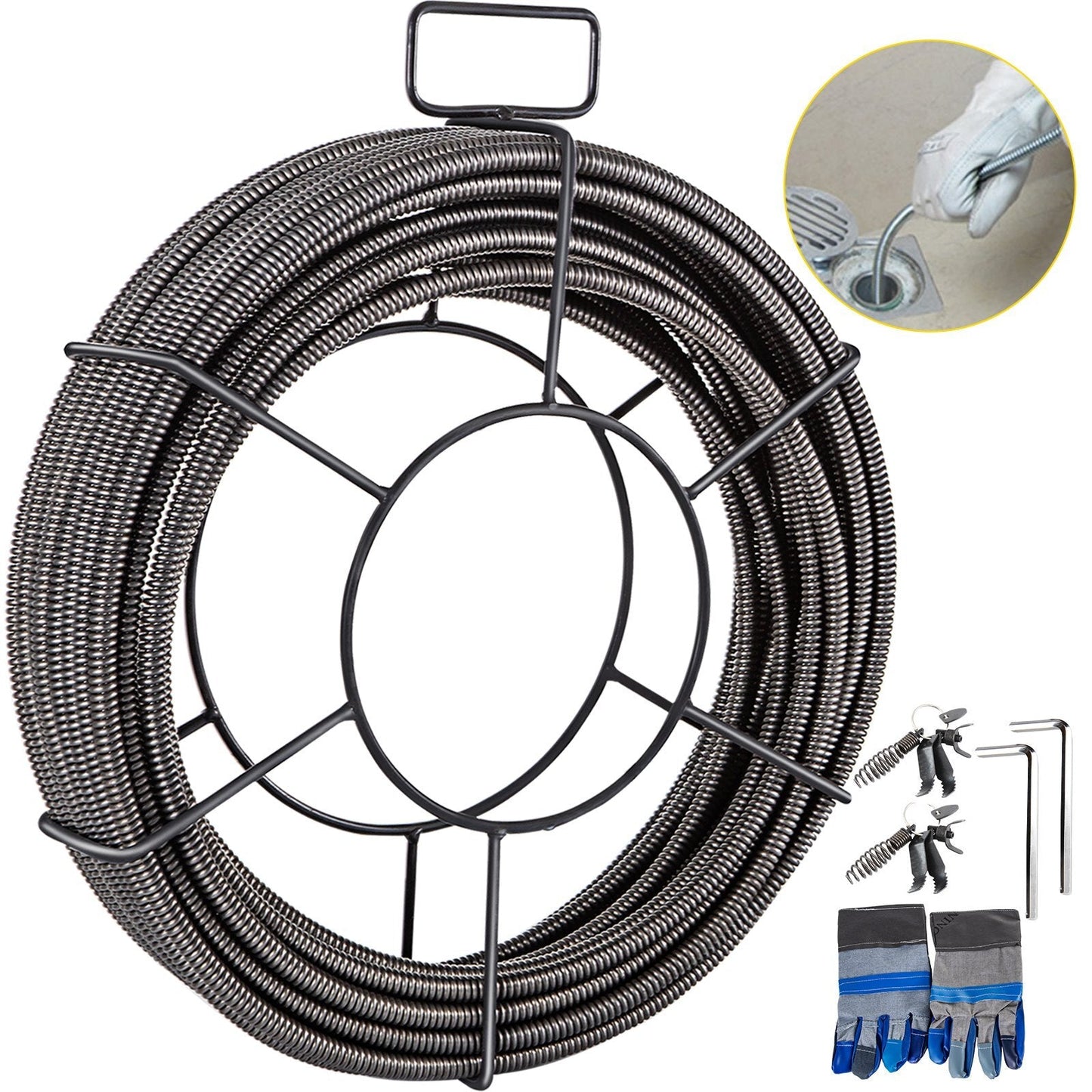 American Smart 100 FT steel sewer drain cleaning cable with 4 cutters, for 2-4 inch pipes, used for sink, floor drain, and toilet cleaning