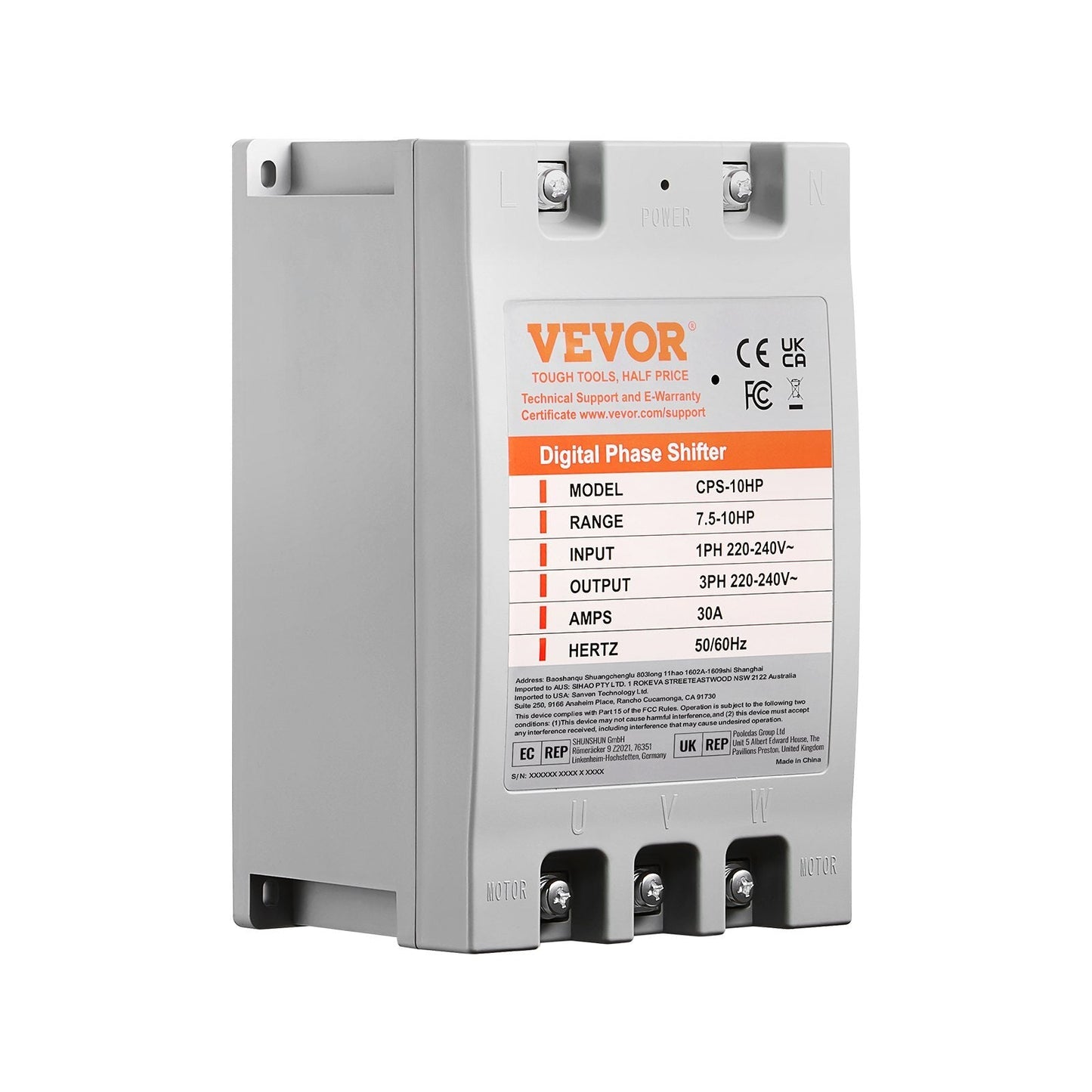American Smart 10HP 3 Phase Converter for single phase to three phase power, 220V input/output, digital phase shifter for motors.