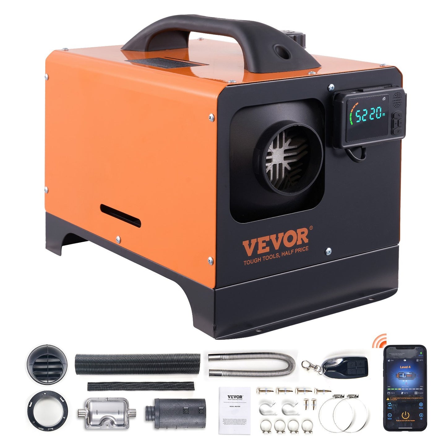 8 KW Diesel Air Heater, Bluetooth App Control All-on-one Diesel Heater with Automatic Altitude Adjustment, Remote Control and LCD, Portable Parking Heater for RV Trailer Camper Van Boat