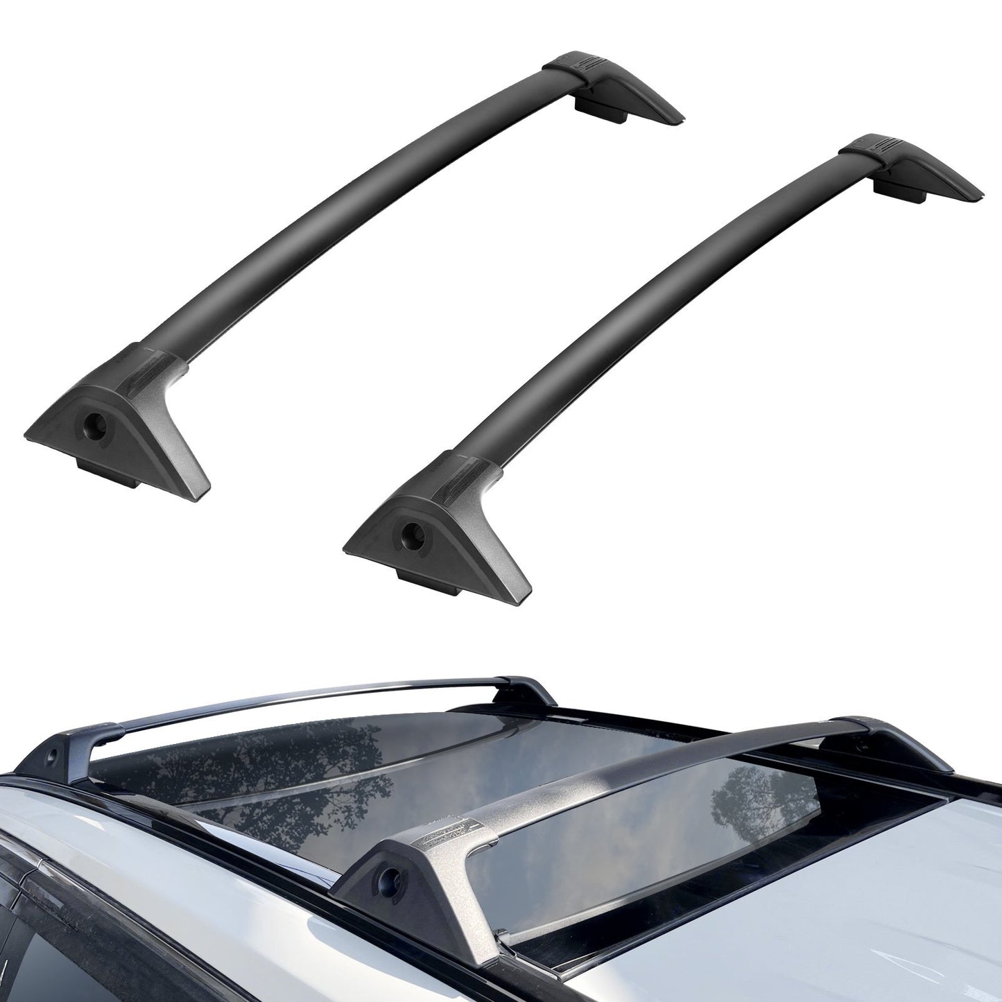 Aluminum roof rack cross bars with locks for Toyota RAV4 2020-2023, 160lbs load capacity, anti-rust design, compatible with rooftop cargo.