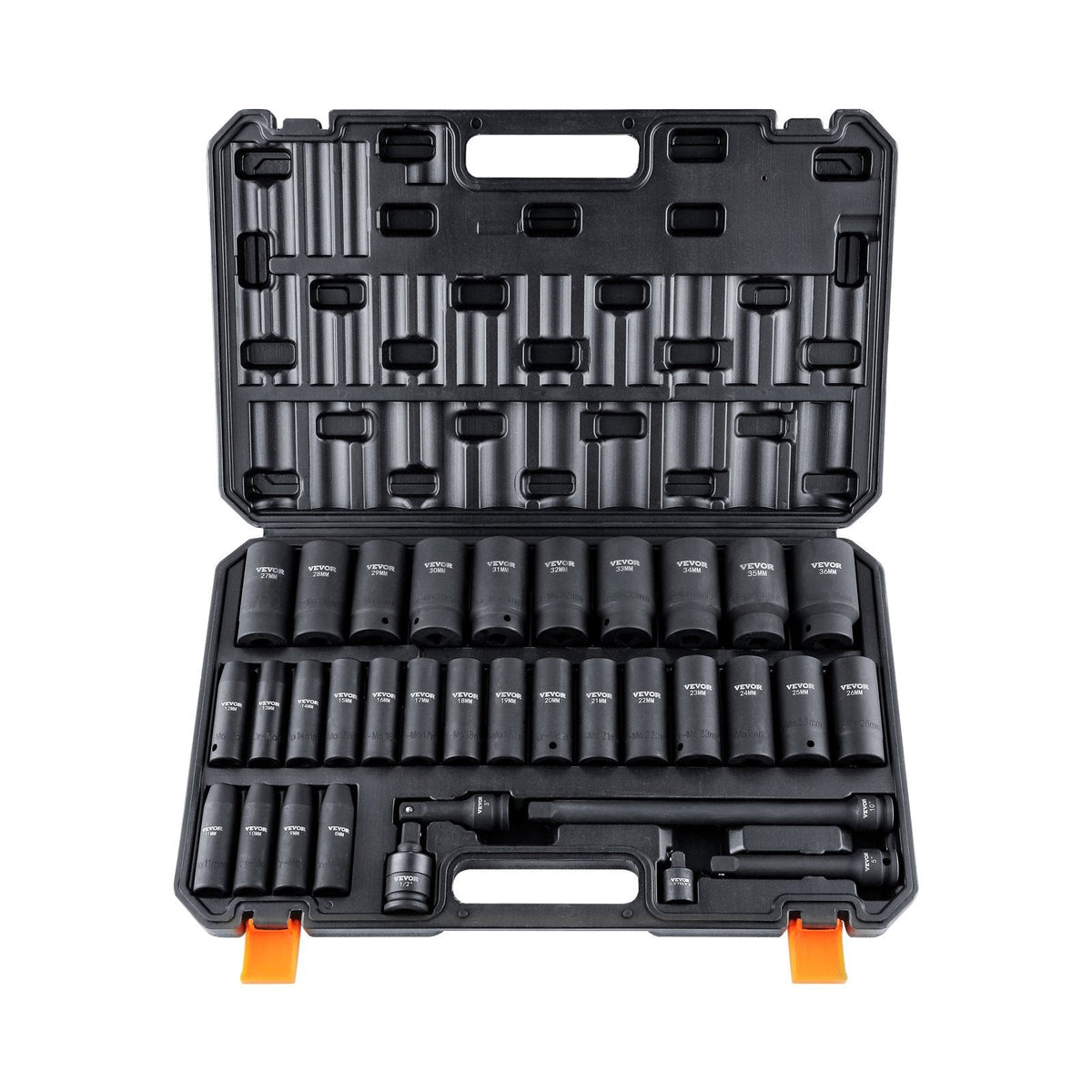 American Smart 1/2" Drive Deep Impact Socket Set with 34 metric 8-36mm sockets, Cr-MO steel, heavy-duty case, auto repair tools