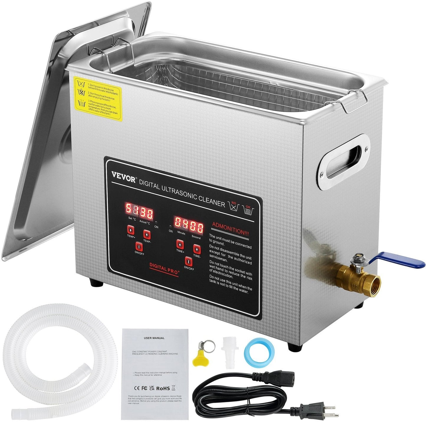 American Smart 6L ultrasonic cleaner with digital timer and heater, stainless steel jewelry and watch cleaning machine.