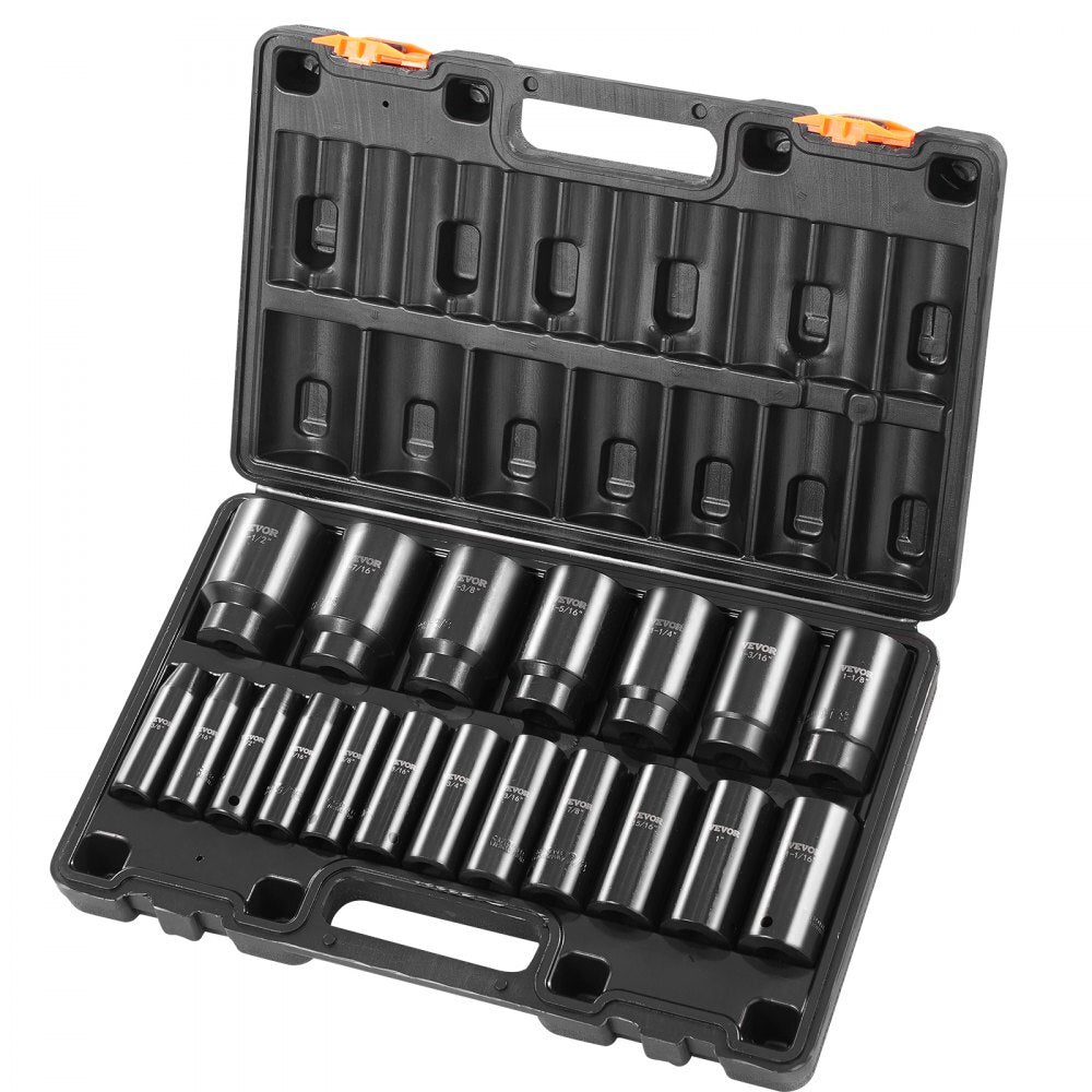 American Smart 1/2-inch Impact Socket Set with 19 deep 6-point impact sockets, Cr-V construction, and storage cage.