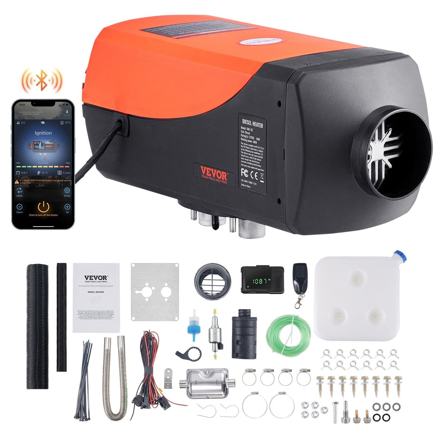 Bluetooth App Control Diesel Air Heater, 12V 8KW Diesel Heater with Automatic Altitude Adjustment, Remote Control and LCD, Diesel Parking Heater for RV Trailer Camper Van Boat - American Smart