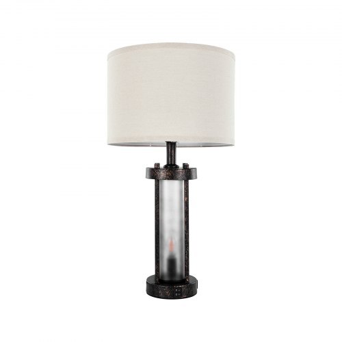 Set of two farmhouse-style bedside lamps with linen shades, USB and AC outlets, and built-in Bluetooth speakers for bedrooms and living rooms.