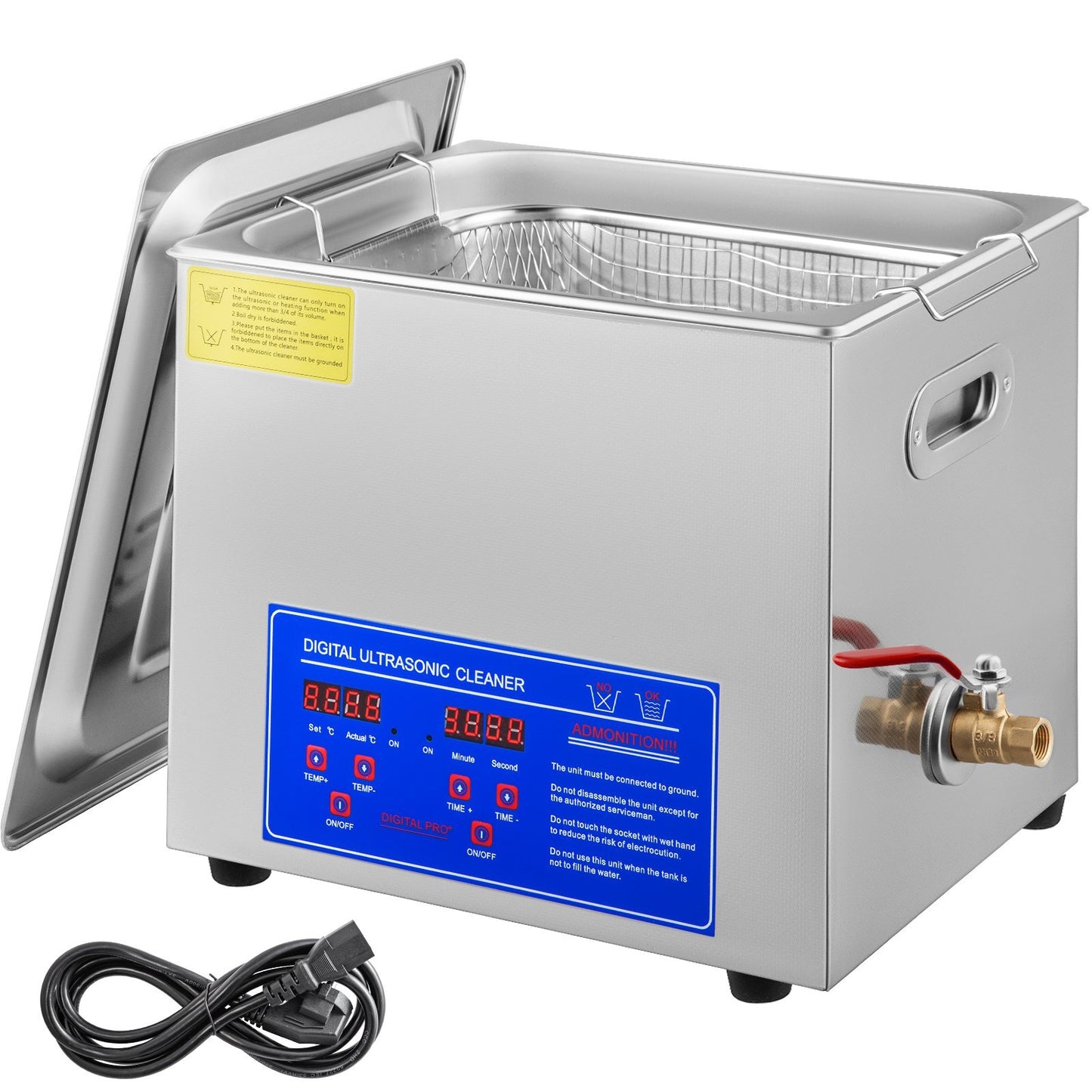 American Smart ultrasonic jewelry cleaner with digital timer and heater, stainless steel 9.5L industrial sonic cleaner for glasses and jewelry