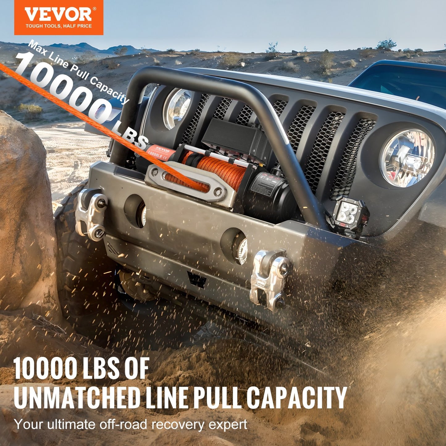 American Smart 10,000 lb electric truck winch with synthetic rope, waterproof IP55, remote control, aluminum fairlead for off-road towing