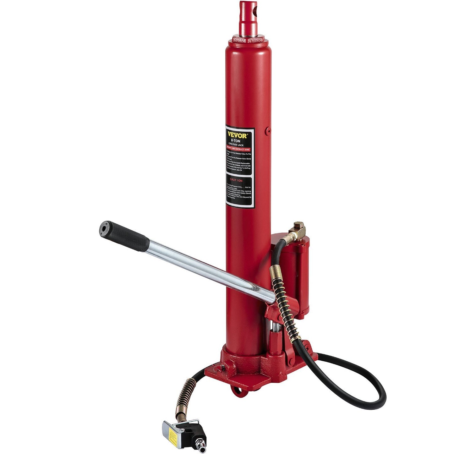 American Smart 8-ton hydraulic long ram jack with single piston pump, clevis base, red manual cherry picker for garage and shop use