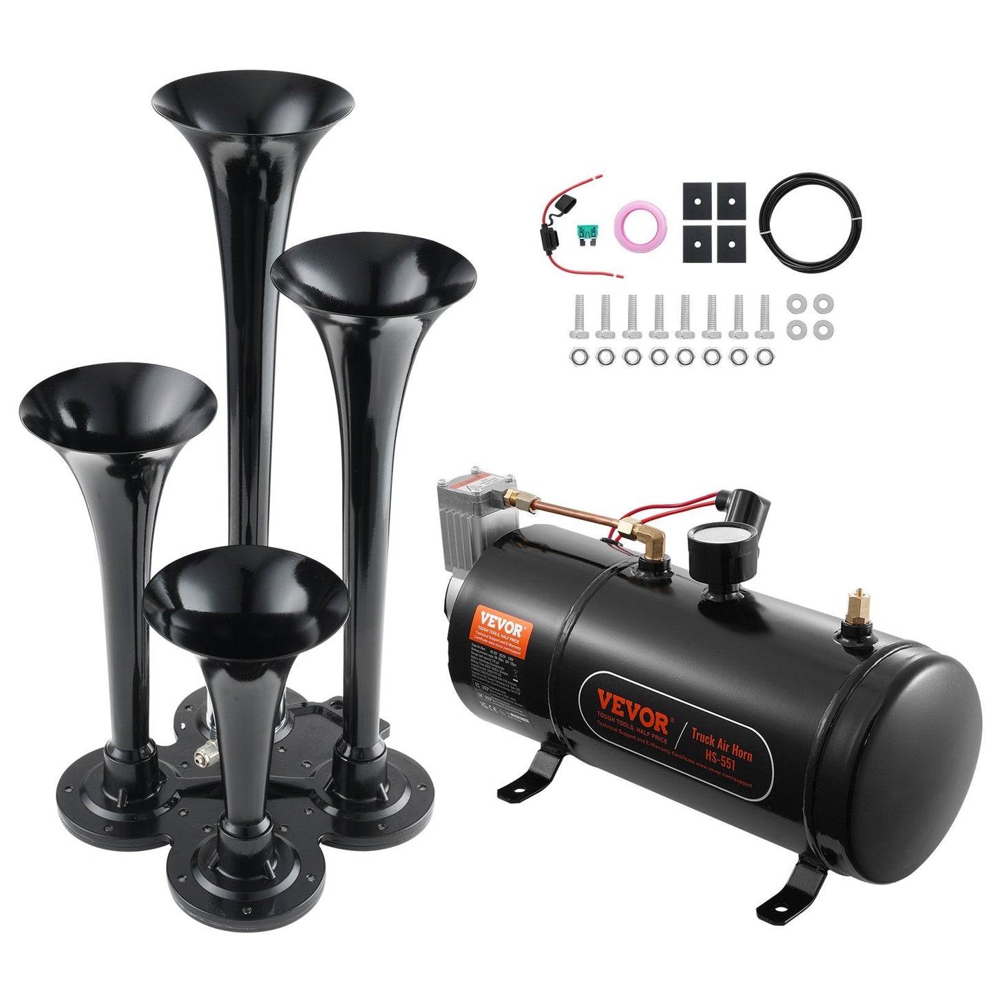 American Smart 4-trumpet train horn kit with 150dB air horns, 12V air compressor, gauge, suitable for trucks, cars, boats, and vans
