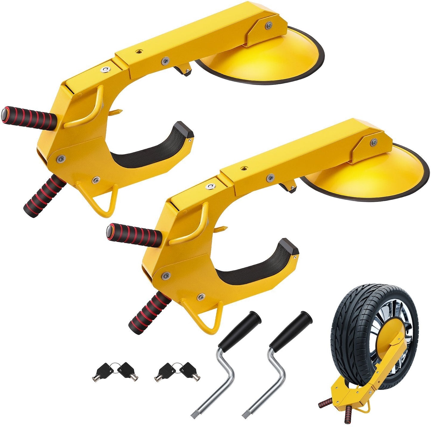 American Smart 2-pack trailer wheel lock clamps, heavy-duty anti-theft tire locks with adjustable tire boots for RVs, cars, trucks, SUVs.