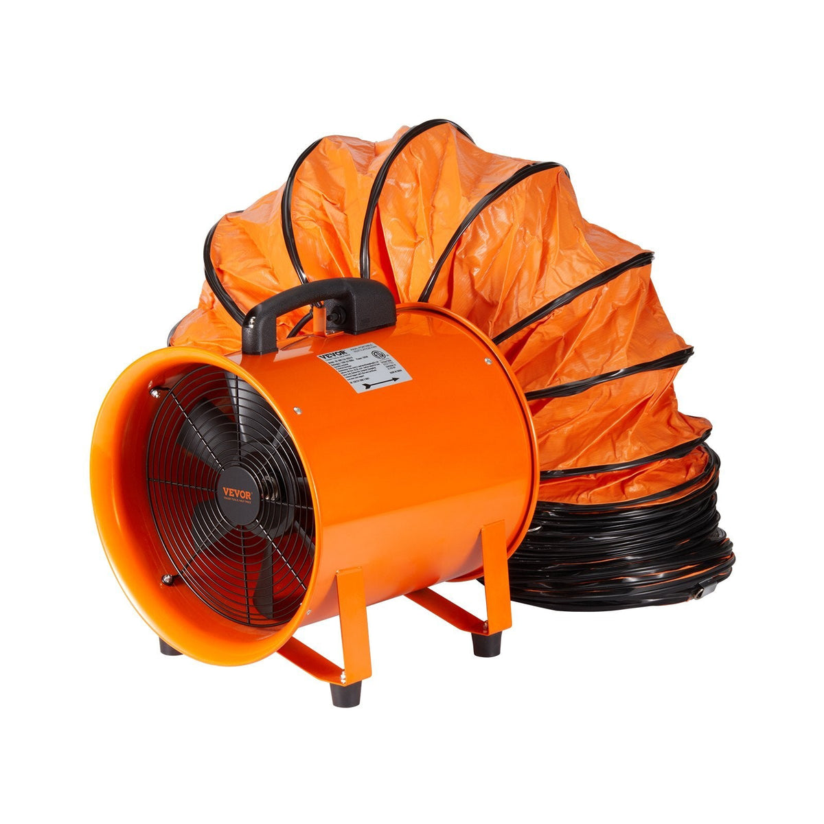 American Smart 8-inch portable axial exhaust fan with 33ft duct hose, heavy-duty cylinder fan for industrial dust and smoke removal.