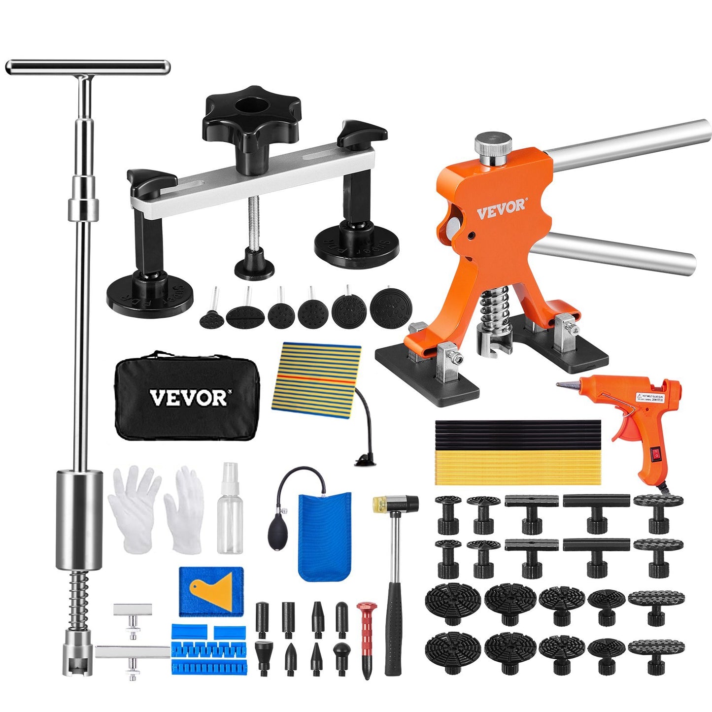 American Smart WB 69 pcs dent repair kit with pullers, bridge puller, slide hammer for auto body paintless dent removal.