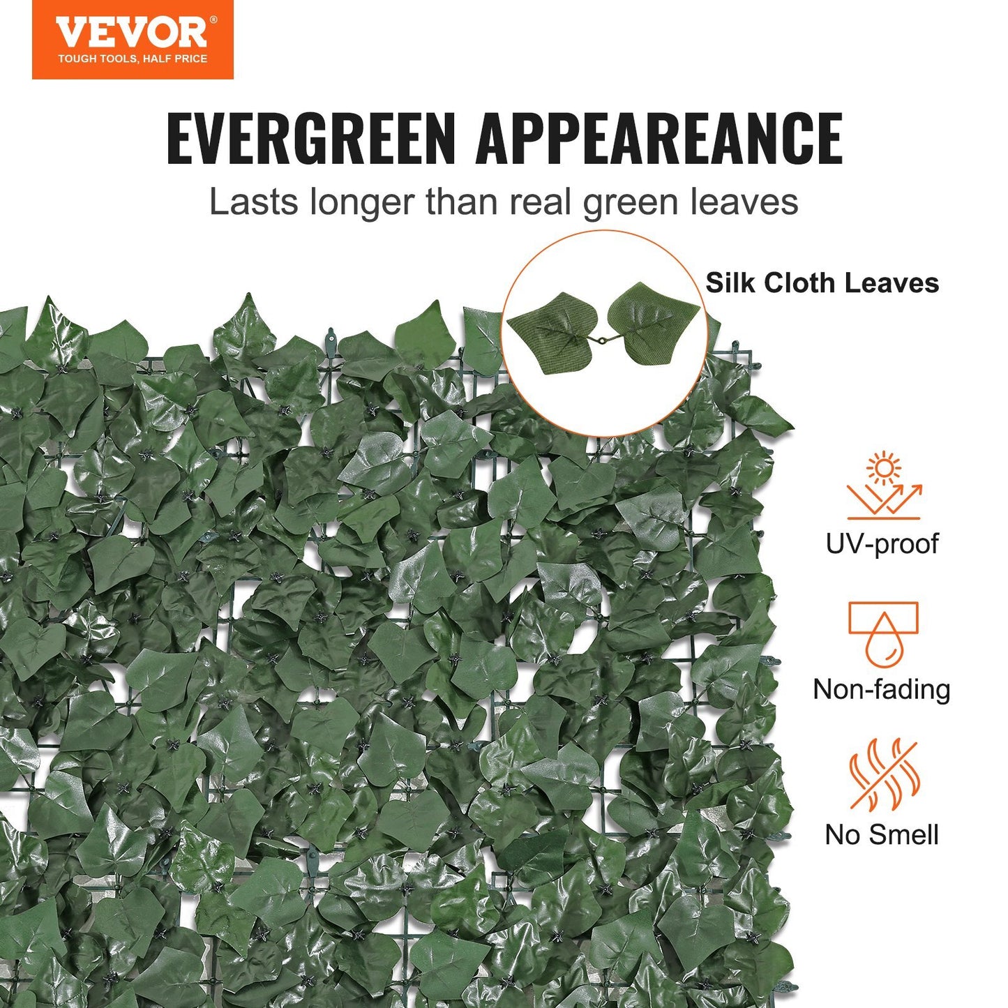 Artificial ivy privacy fence, 59x98 inches, green faux hedge with vine leaves, suitable for outdoor garden, yard, balcony, or patio decor.