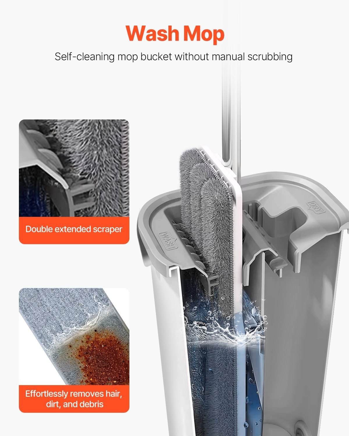 American Smart mop and bucket set with stainless steel handle, 3 washable microfiber pads, suitable for hardwood, tile, and vinyl.