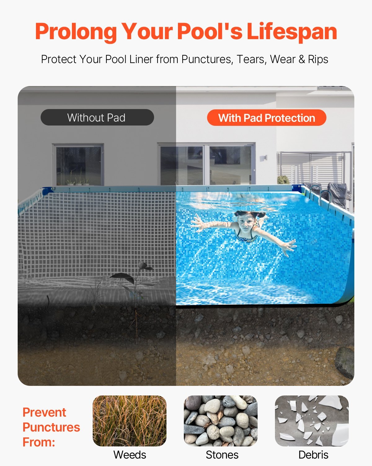American Smart 16x32 ft rectangle pool liner pad, extra-thick recycled geotextile underlayment for above ground pools.