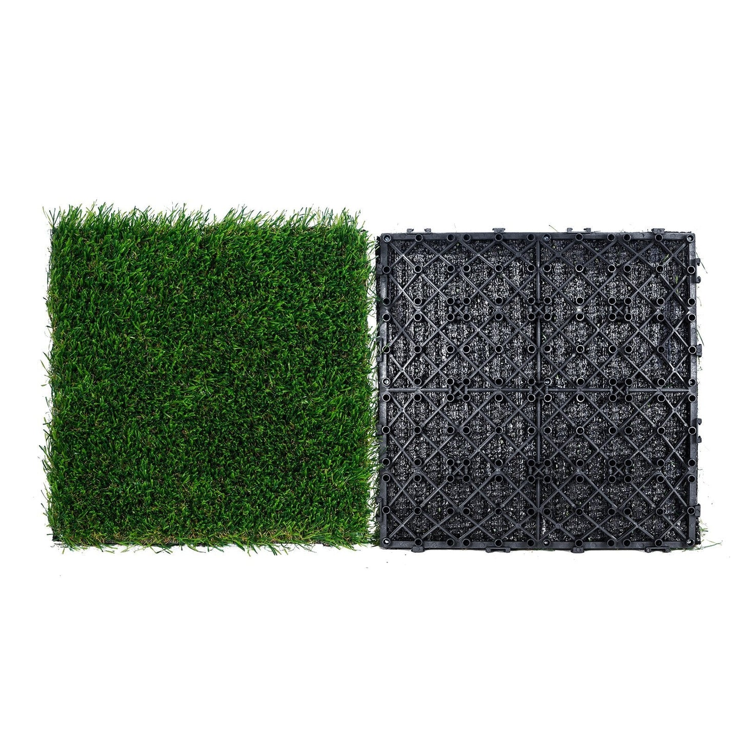 Artifical Grass Tiles Interlocking Turf Deck Set, 18 Pack - 12"x12", Synthetic Fake Grass Self-draining Mat Flooring Decor Pad, Perfect For Multi-Purpose Indoor Outdoor Entryway Scraper Dog Mats - American Smart