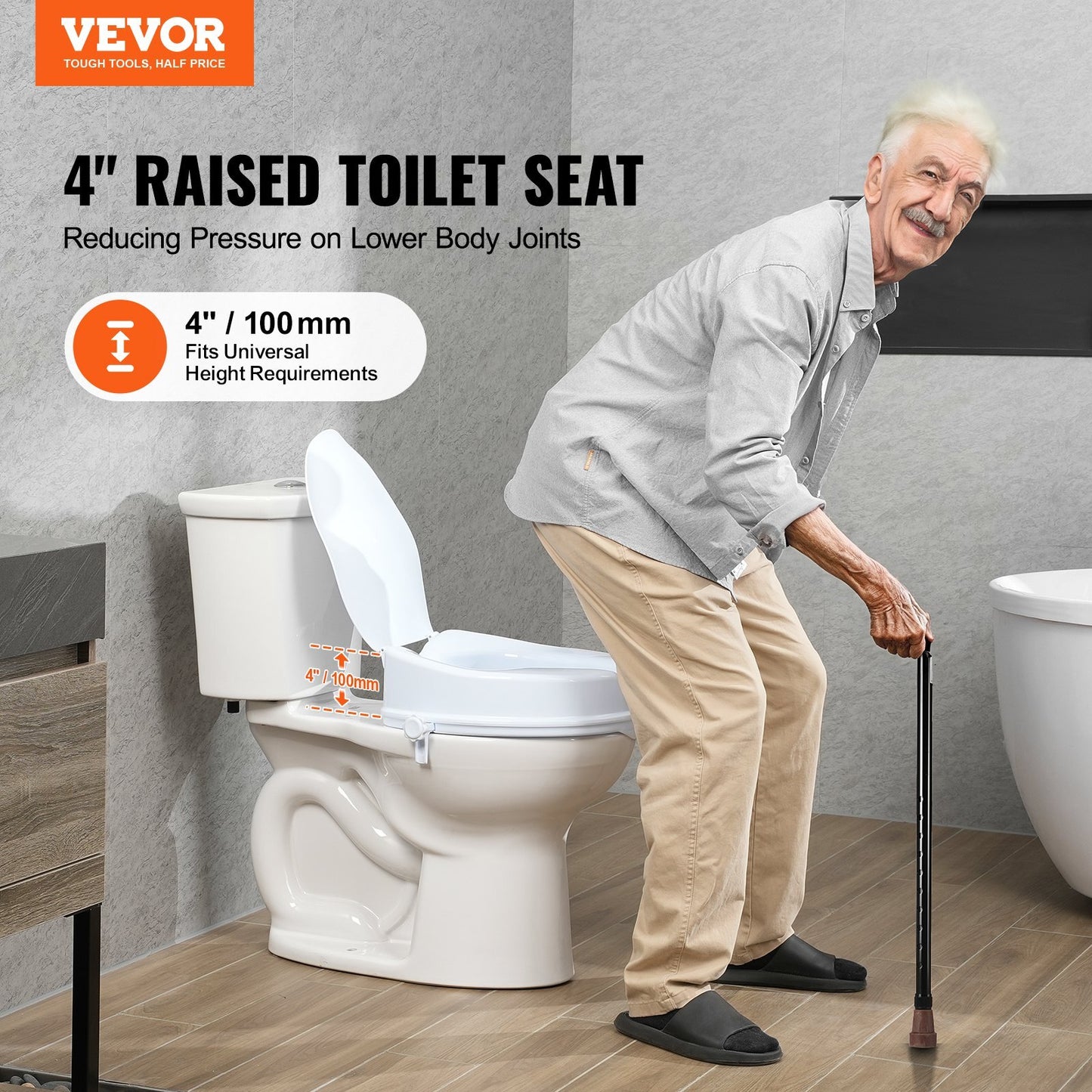 Raised Toilet Seat, 4" Height Raised, 300 lbs Weight Capacity, Universal Toilet Seat Riser, Screw Rod Locking, with Toilet Seat, for Elderly, Handicap, Patient, Pregnant, Medical