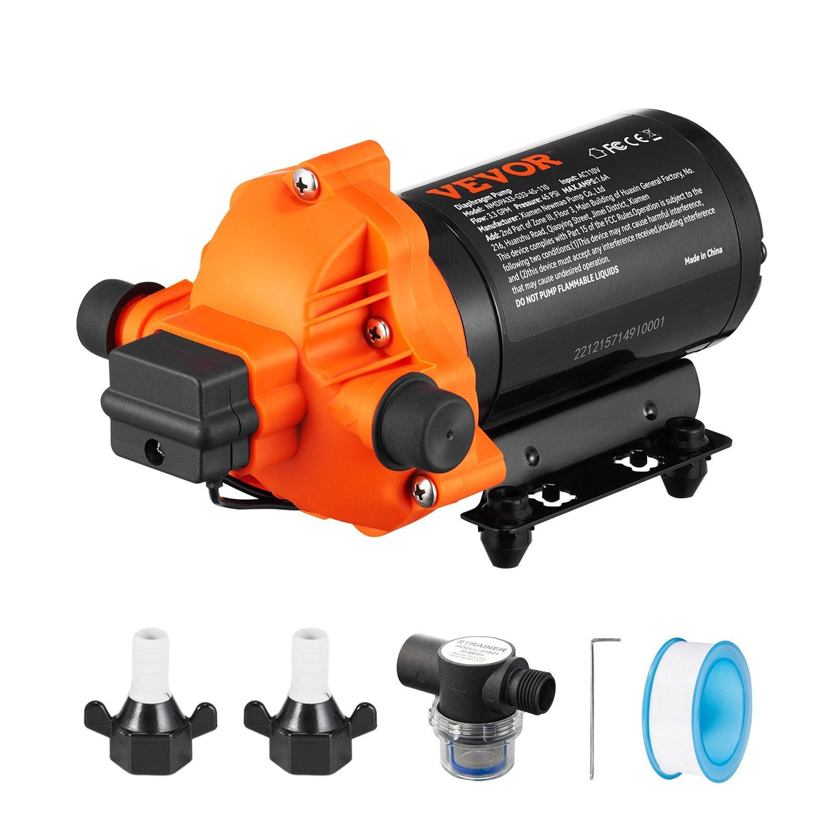 American Smart RV water pressure diaphragm pump with 3 chambers, 110V, adjustable pressure, for RV, marine, and lawn use