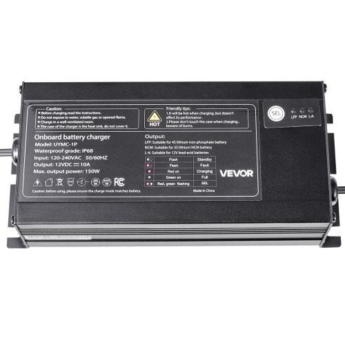American Smart 1-Bank Marine Battery Charger, 10A 12V waterproof onboard charger for lithium-ion, lead-acid, and NCM batteries on boats