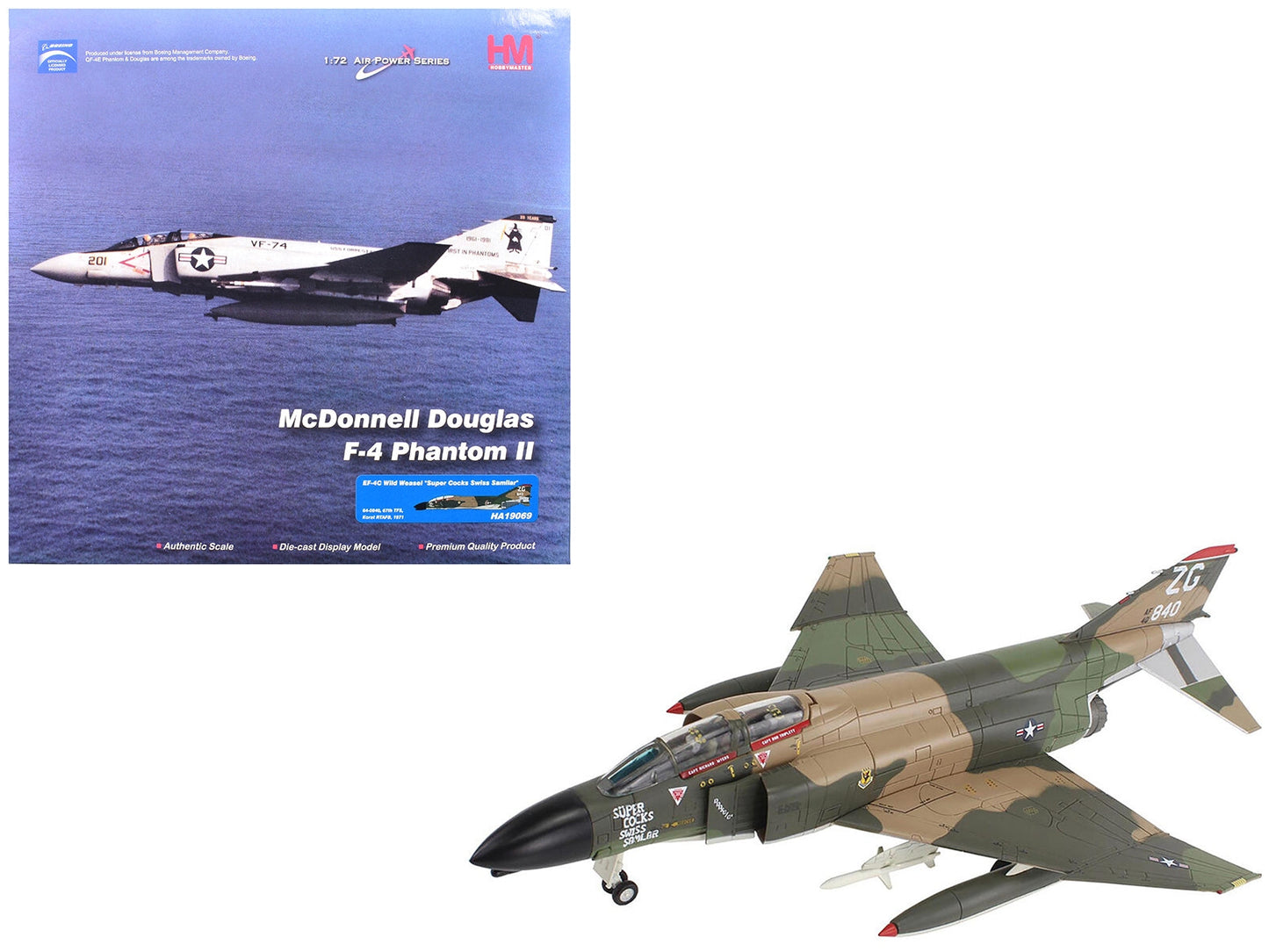 1/72 scale diecast model of McDonnell Douglas EF-4C Wild Weasel fighter-bomber aircraft by Hobby Master, detailed military collectible.