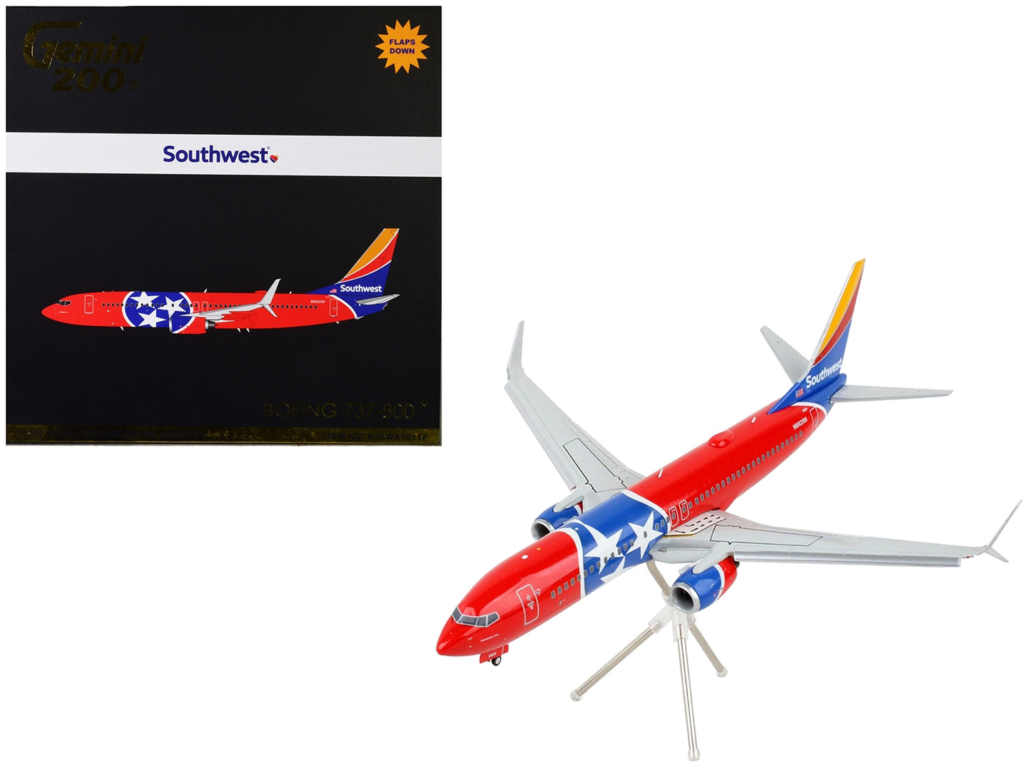 Boeing 737-800 Southwest Airlines Tennessee One diecast model airplane with Tennessee flag livery by GeminiJets, 1/200 scale.