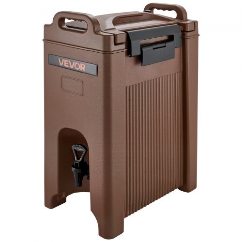 American Smart 5 Gal insulated beverage dispenser with spigot, handle, and brown thermal cooler for hot and cold drinks.