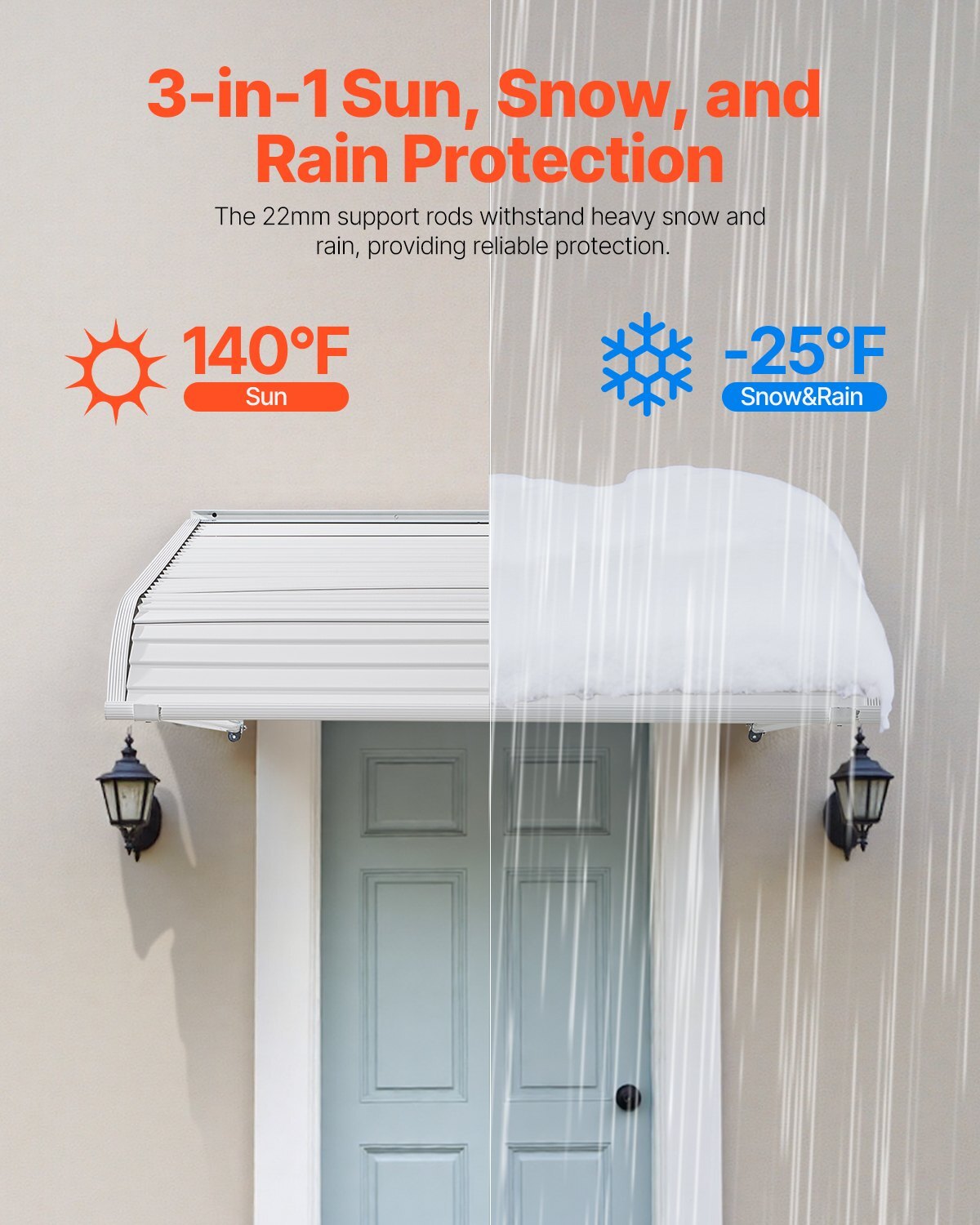 Aluminum fixed awning 40 x 42 inches for door and window protection, weather-resistant and lightweight exterior canopy.