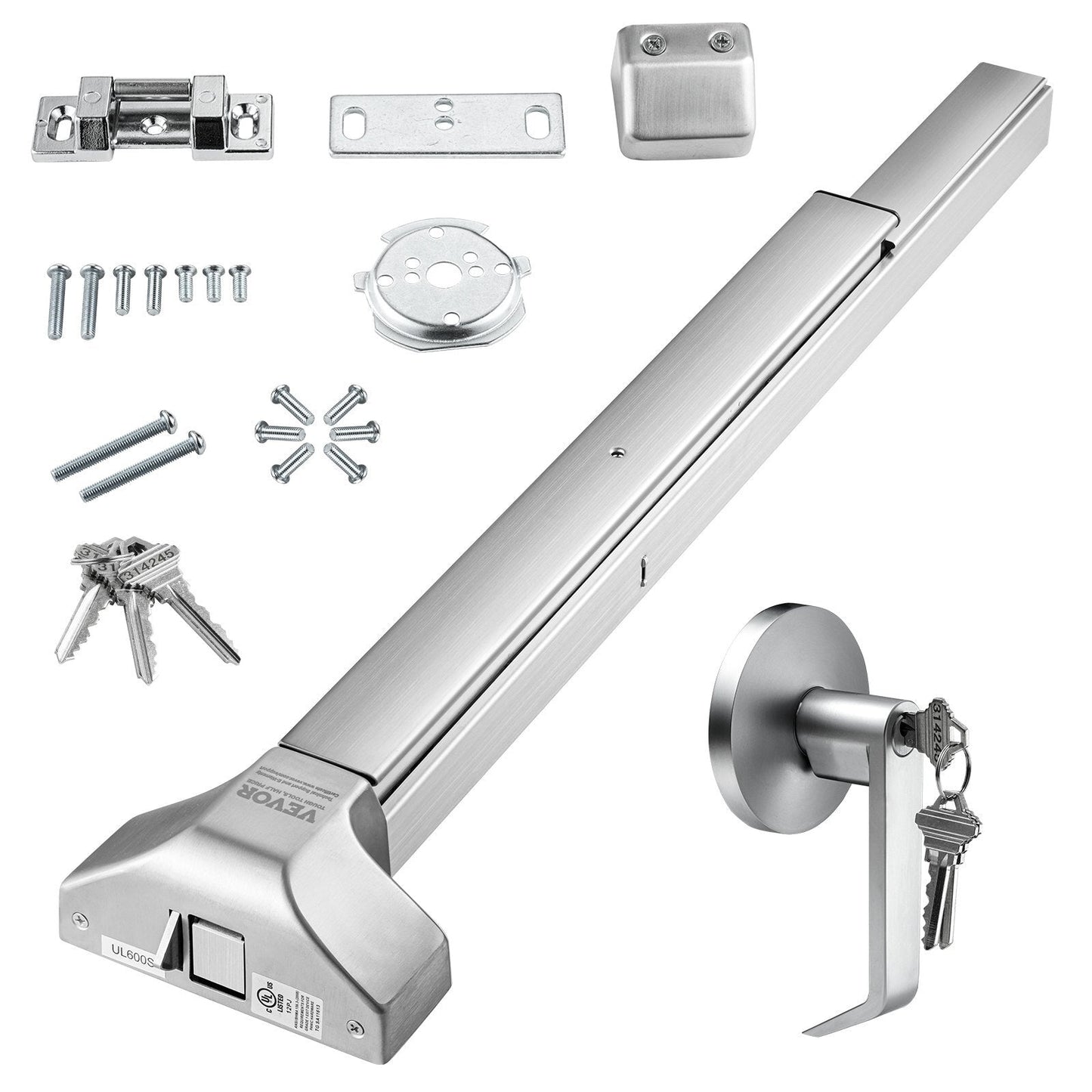 Door Push Bar Panic Exit Device, 31 Stainless Steel Commercial Emergency Exit Door Push Bar with Exterior Lever and 3 Keys, Emergency Exit Door Hardware for 30"-36" Metal Wood Door - American Smart