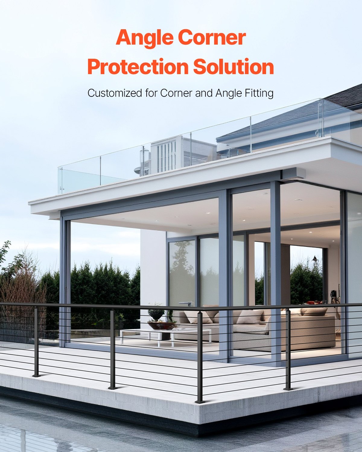 Black stainless steel Cable Railing Post for decks, 36x2x2 inch corner post with pre-drilled holes and brackets by American Smart WB.