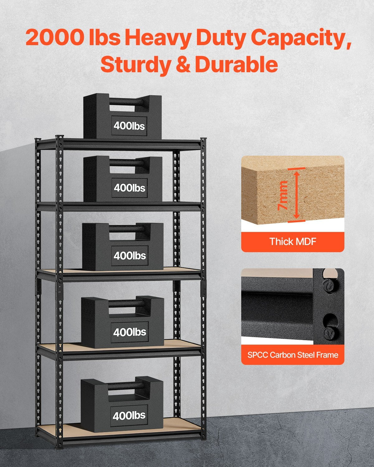 American Smart garage storage shelves with five adjustable metal tiers, black, 16" deep by 32" wide, ideal for organizing garage or basement.