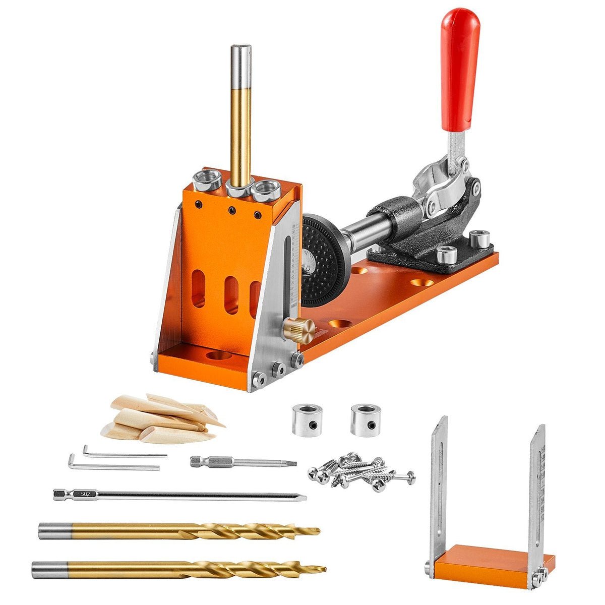 American Smart WB 30 Pcs Pocket Hole Jig Kit with adjustable system, step drills, wrenches, and square drive bits for DIY carpentry.