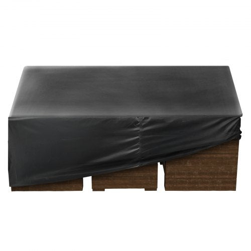 Black patio furniture cover for outdoor dining table and chairs, 420D waterproof heavy-duty lawn furniture cover with air vent.