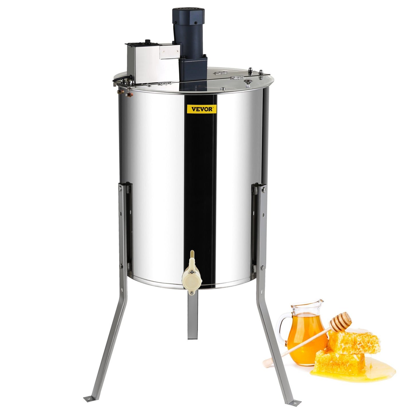 Electric Honey Extractor, 4/8 Frames Honey Spinner Extractor, Stainless Steel Beekeeping Extraction, Apiary Centrifuge Equipment with Height Adjustable Stand, Honeycomb Drum Spinner with Lid - American Smart