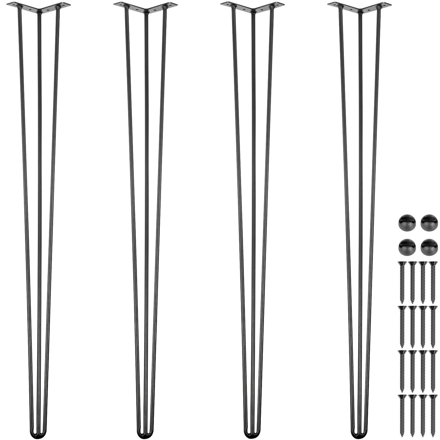 Set of four black 40-inch hairpin table legs made of carbon steel, suitable for desks, benches, and tables with 880lbs load capacity