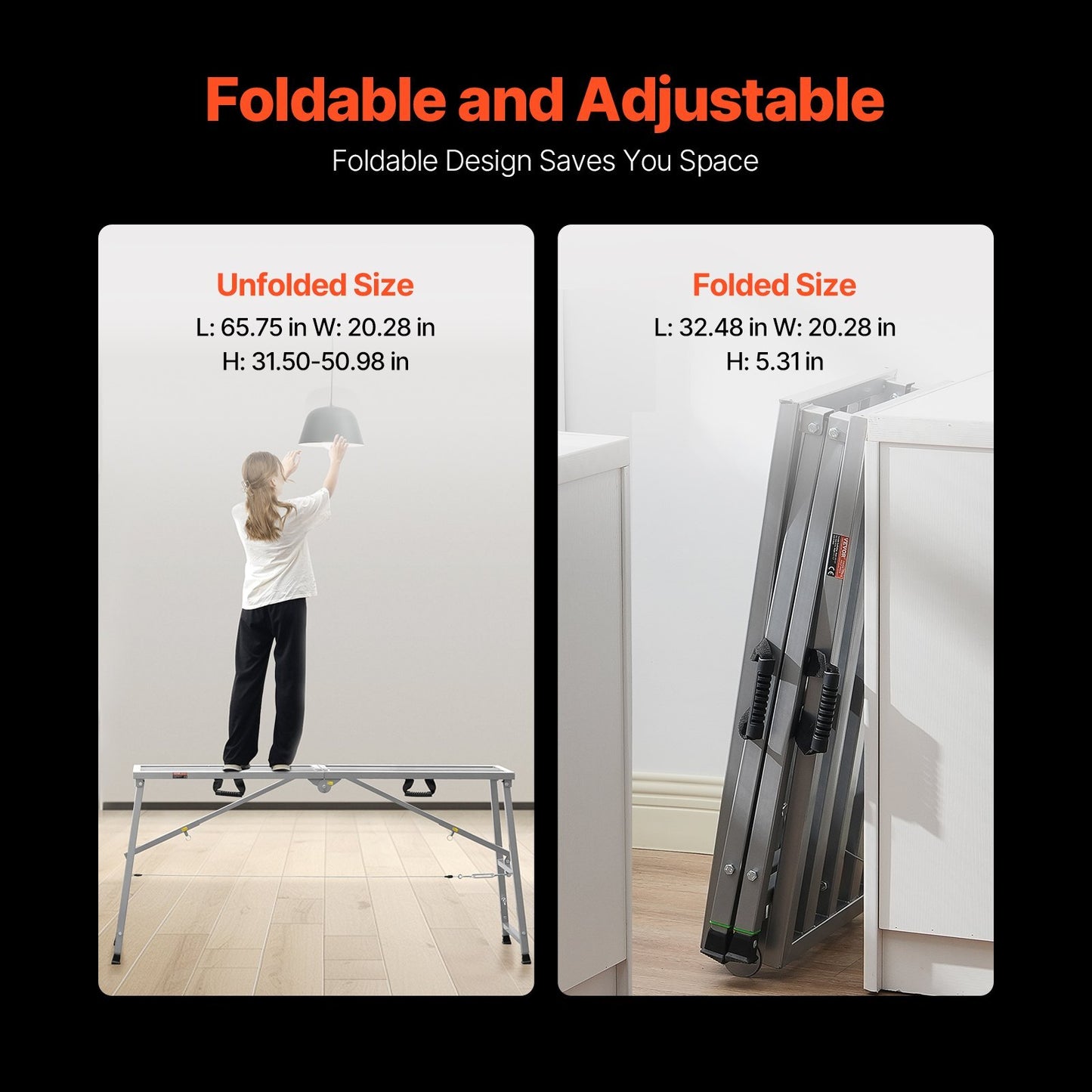 American Smart 4-Gear Adjustable Work Platform with folding alloy steel steps, non-slip rubber feet, and 800 lb load capacity.